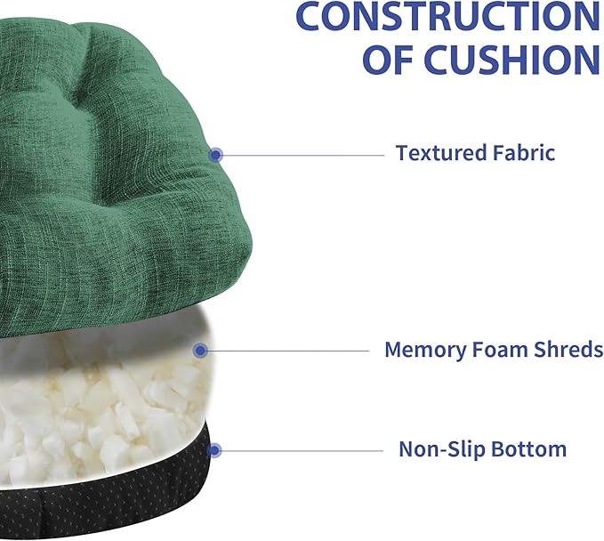 Chair Cushions for Dining Chairs Set of 6, Kitchen Chair Cushions, Chair Pads with Ties Non Slip Backing, Christmas Room Decor, Tufted Memory Foam Seat Cushion 6 Pack, 15.5x15.5x4, Dark Green