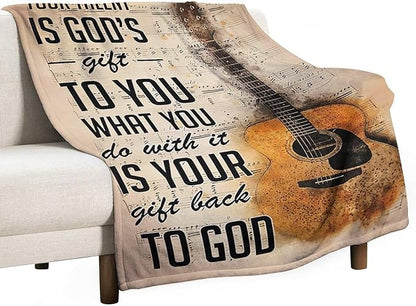 Guitar Music Blanket Gifts for Girls Women Men - Soft Warm Cozy Fleece Throw for Kids Adults - Couch Sofa Bed 40"x50"