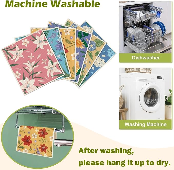 6 Packs Swedish Paper Cloths for Kitchen, Reusable Paper Towels Washable Dish - Image 5