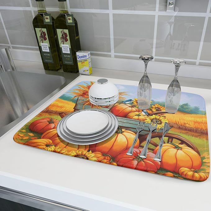 Thanksgiving Autumn Harvest Pumpkin Dish Drying Mat - Image 6