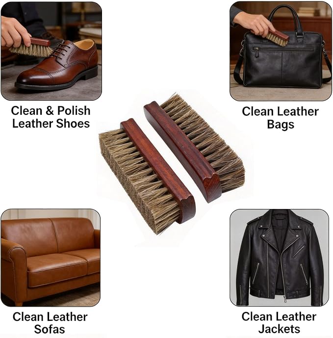 2 Pcs Horsehair Shoe Brush, Shoes Cleaning Polish Brush - Image 6