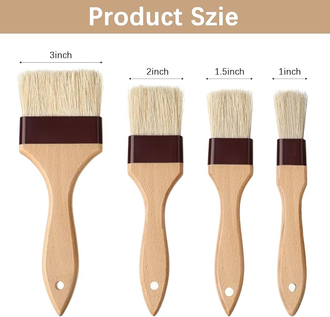 Boao Natural Bristle Pastry Brush Beech Wooden Handle Basting and BBQ Brushes - Image 2