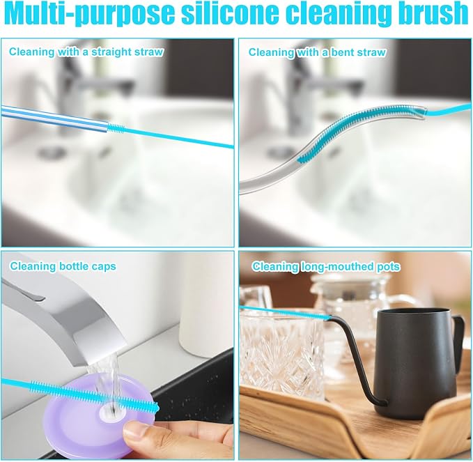 2pcs Silicone Straw Cleaning Brush, Straw Brushes Bristles Cleaner Brush Extra - Image 7