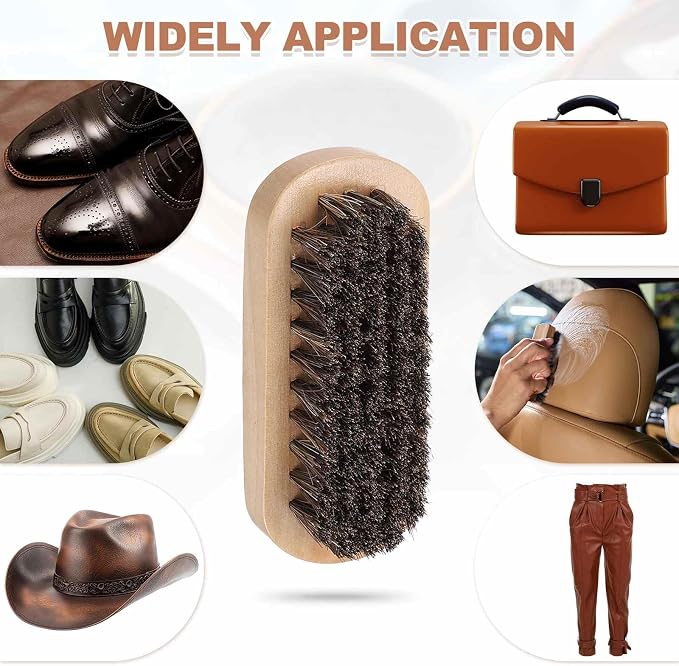 HARFINGTON Shoe Cleaning Brush 4"x1" Beech Wood Horsehair Boot Polish Brushes - Image 7