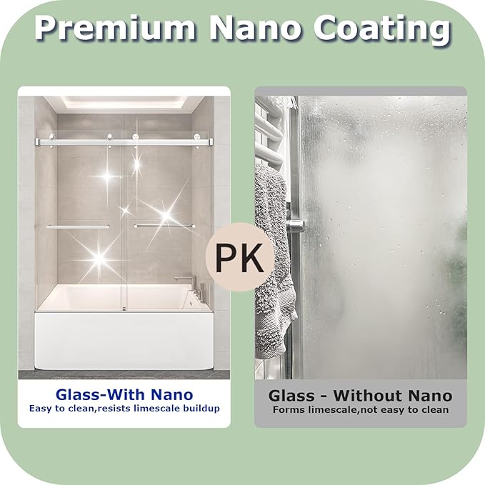 55"-60" W x 60" H Frameless Bathtub Shower Door, Double Sliding Shower Door - Image 4