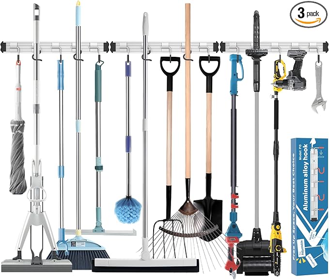 Mop and Broom Holder Wall Mount Garden Tool Rack Organizer, Modern Style by Paglipat