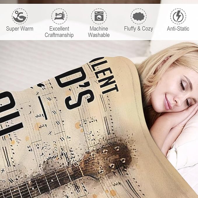 Guitar Music Blanket Gifts for Girls Women Men - Soft Warm Cozy Fleece Throw for Kids Adults - Couch Sofa Bed 40"x50"