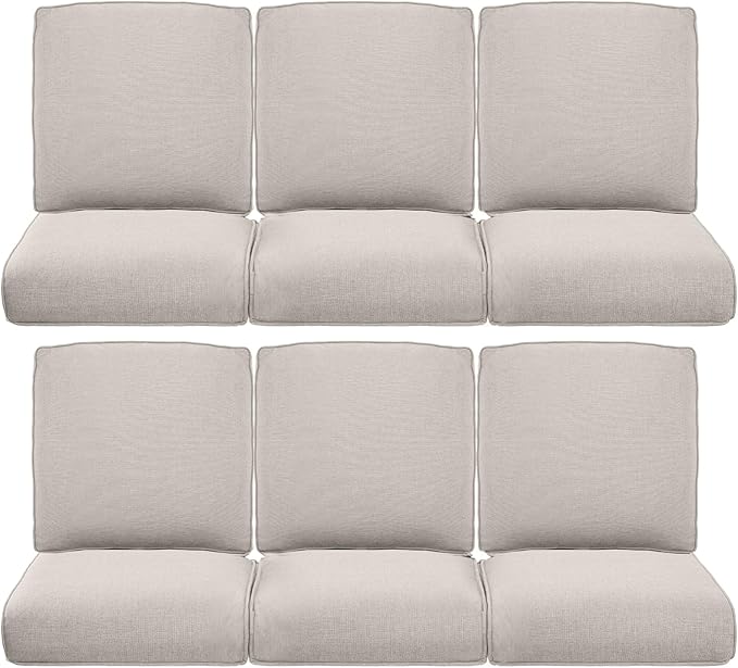 Pop 22x25/22x24 Outdoor Furniture Cushions Set of 6 - Comfortable Patio Chair Cushion for Rattan Wicker Dining Rocking Swivel Chairs Loveseat Couch L-Shape Sectional Sofa - Beige/Classic