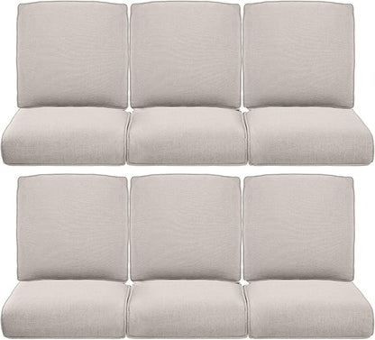 Pop 22x25/22x24 Outdoor Furniture Cushions Set of 6 - Comfortable Patio Chair Cushion for Rattan Wicker Dining Rocking Swivel Chairs Loveseat Couch L-Shape Sectional Sofa - Beige/Classic