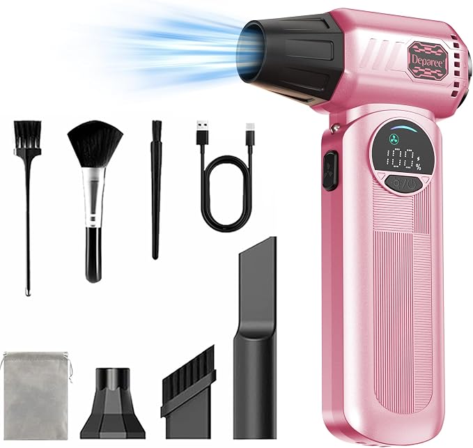 Air Duster, Compressed Air Duster Pink, Rechargeable Cordless by Deparee