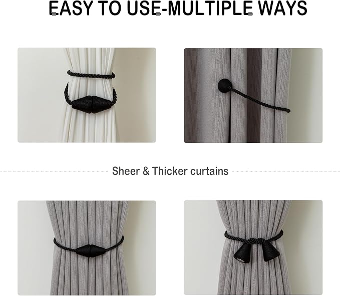 Magnetic Curtain Tiebacks 4 Pack Outdoor Rope Curtain Tie Backs Decorative - Image 5