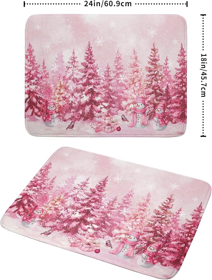Pink Forest Dish Drying Mat Snowman Washable Drying Matt Kitchen Counter - Image 2