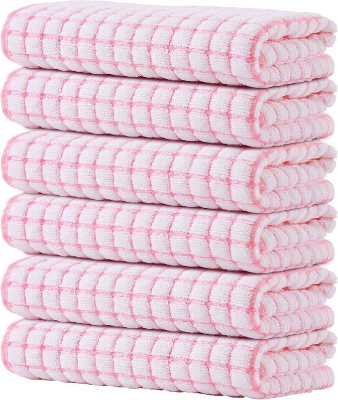 Kitinjoy Cotton 6 Pack Terry Kitchen Towels, 16 x 25 Inches Super Soft and by Kitinjoy