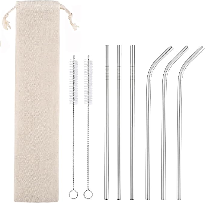 dcieiosul Set of 6 Reusable Metal Straws, 8.5'' Long Stainless Steel Straw by CAMDEA
