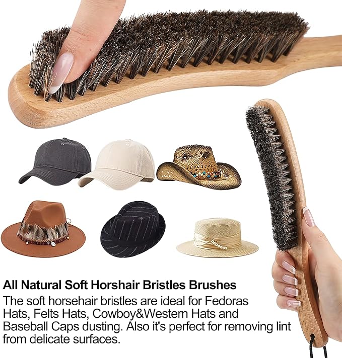 Hat Brush - Clean Western Cowboy Hat, Fedora Hat & Baseball Cap, Horsehair - Image 4