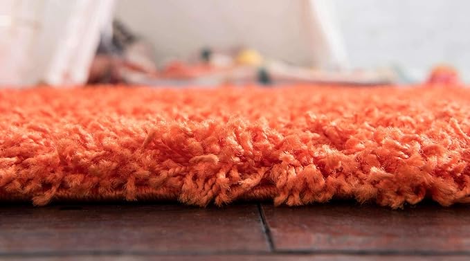 Unique Loom Solid Shag Collection Area Rug (8' Round, Tiger Orange)