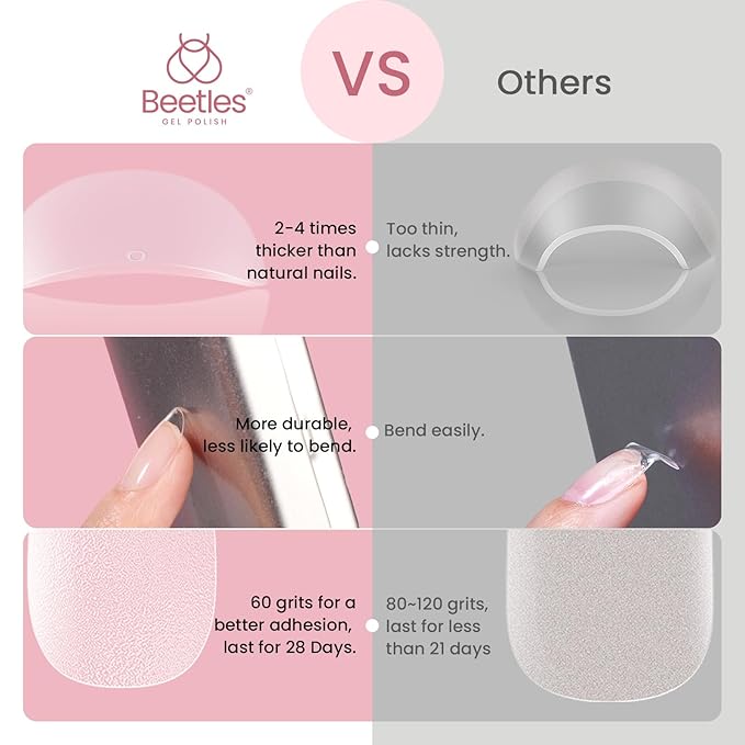 Beetles Gel Nail Tips Short Oval Fake Nails 288Pcs Pre-Shaped Half Matte Press - Image 4