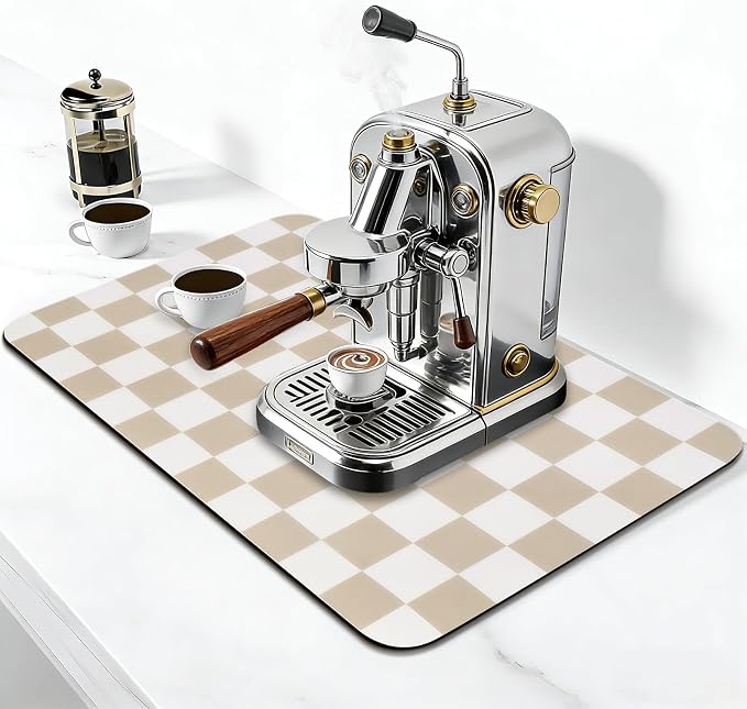 Checkered Dish Drying Mat for Kitchen Counter, Absorbent Non-Slip Coffee Mat - Image 3
