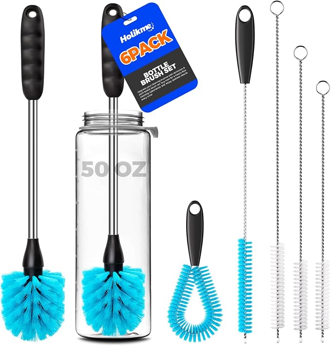 Holikme 6 Pack Bottle Brush Set, 14.5" Long Handle Stainless Steel Bottle by Holikme