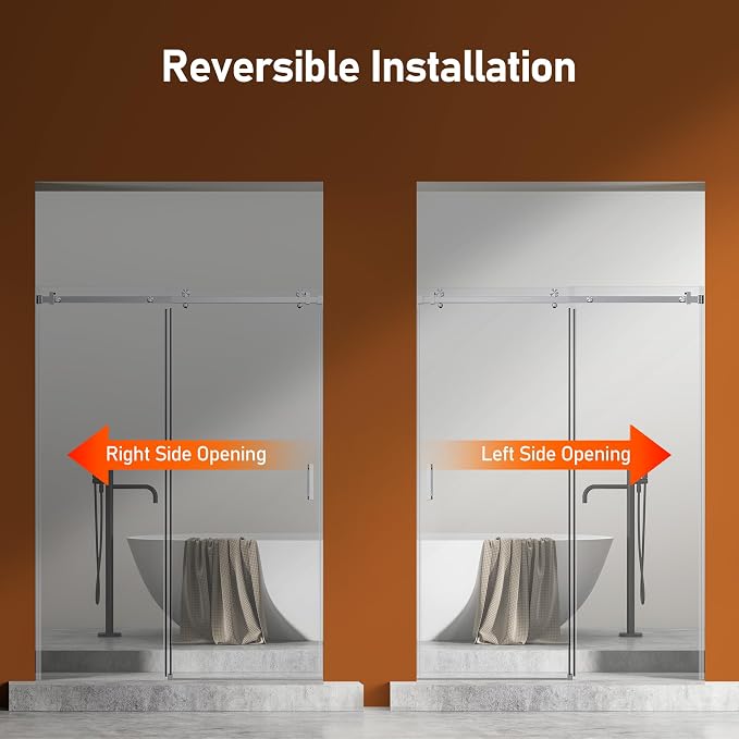 50-54 Inch Frameless Sliding Shower Door, 5/16" Clear Tempered Glass, Smooth - Image 8