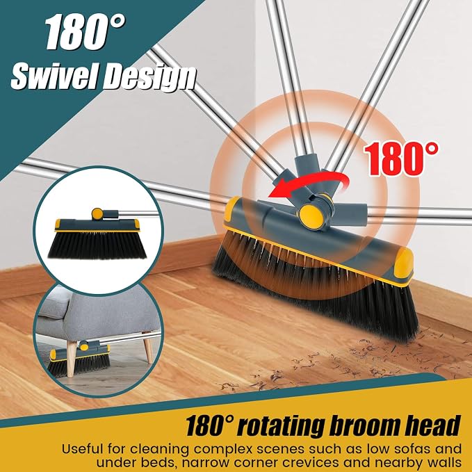 Broom and Dustpan Set for Home, 180° Rotating Broom Combo, Foldable Standing - Image 3