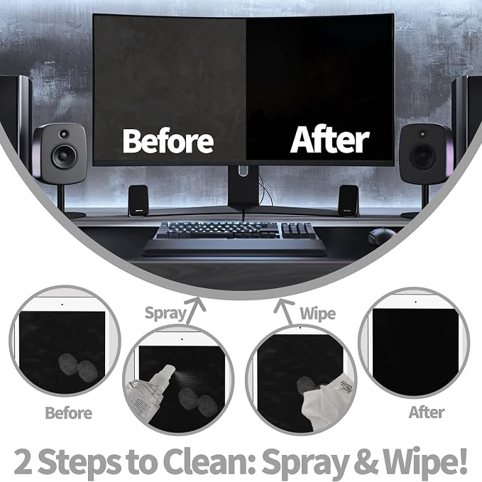 Laptop Screen Cleaner Kit: Phone Touchscreen Mist Spray and Cloth Wipes 2-Pack - Image 2