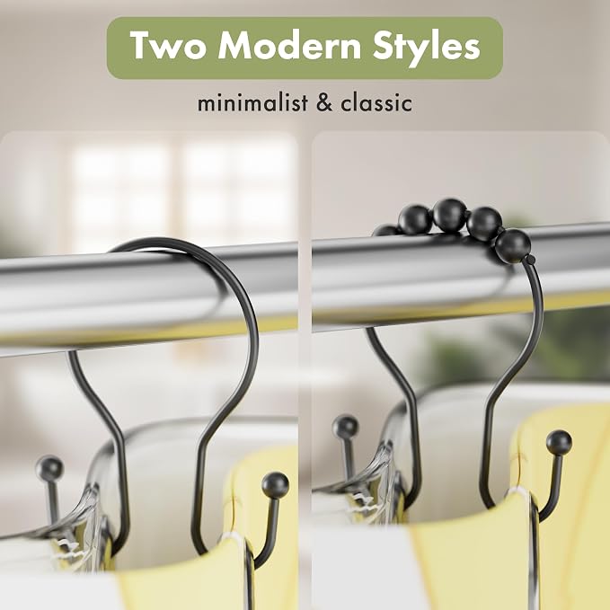 AmazerBath Shower Curtain Hooks Black Shower Curtain Rings, Simple Double Hook - Image 5
