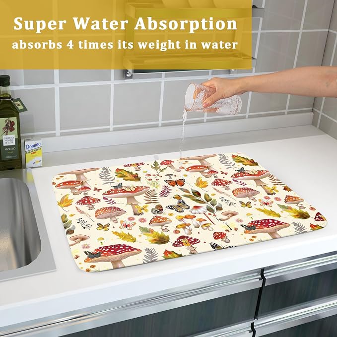 Magic Mushroom Dish Drying Mats Botanical Decorative Absorbent Drying Pad - Image 7