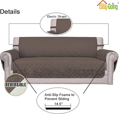 Easy-Going Reversible Couch Cover for 3 Cushion Couch Sofa Cover for Dogs Water Resistant Furniture Protector Cover with Foam Sticks Elastic Straps for Pet Cat (Sofa, Taupe/Ivory)
