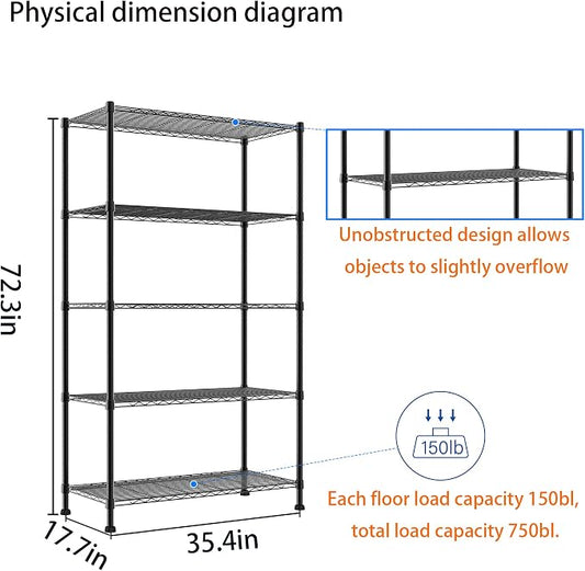 REGILLER 5-Wire Shelving Metal Storage Rack Adjustable Shelves, 17.7" D×35.4" - Image 2