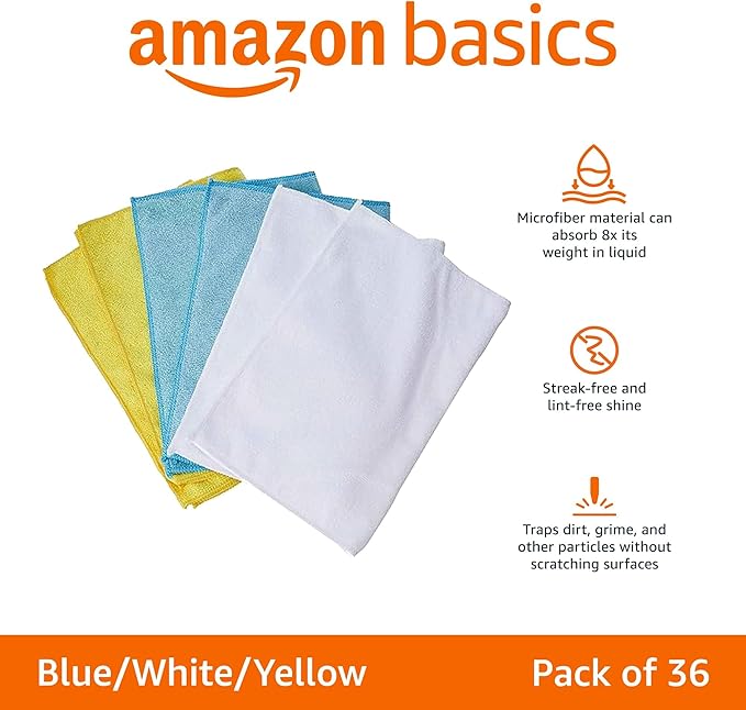 Amazon Basics Microfiber Cleaning Cloths, Ultra Absorbent, Scratch-Free - Image 2