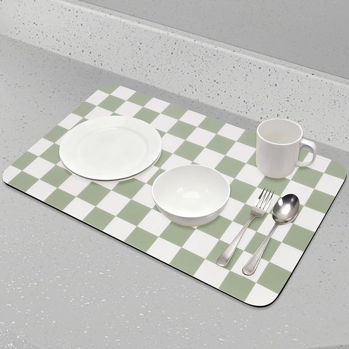 Checkered Dish Drying Mat for Kitchen Counter, Absorbent Non-Slip Coffee Mat - Image 5