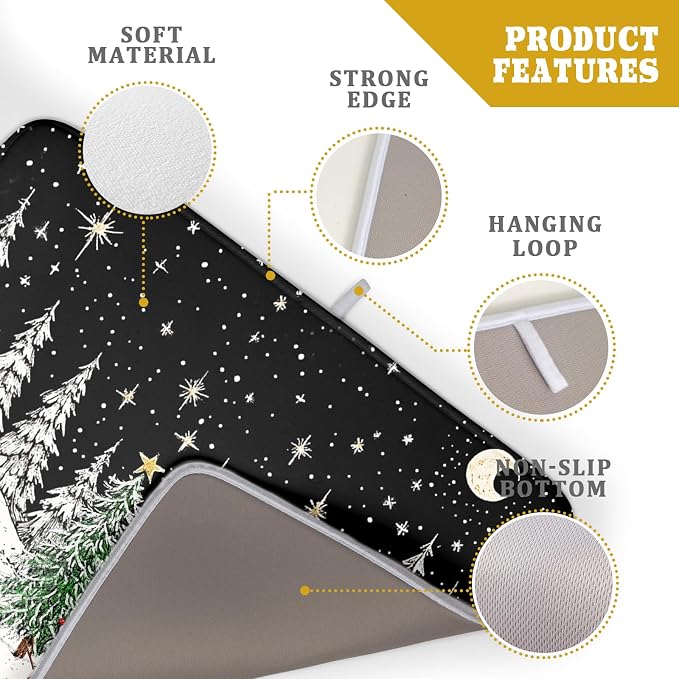 Winter Snowman Dish Drying Mat 24 X 18 in Black Microfiber Dish Pad Absorbent - Image 4