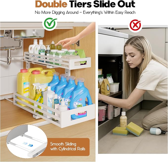 2-Pack 19"Deep Under Sink Organizer And Storage, 2-Tier L-Shaped Pull Out - Image 3