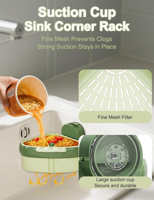 Suction Cup Sink Corner Rack Corner Sink Strainer Triangle Food Waste Catcher - Image 2