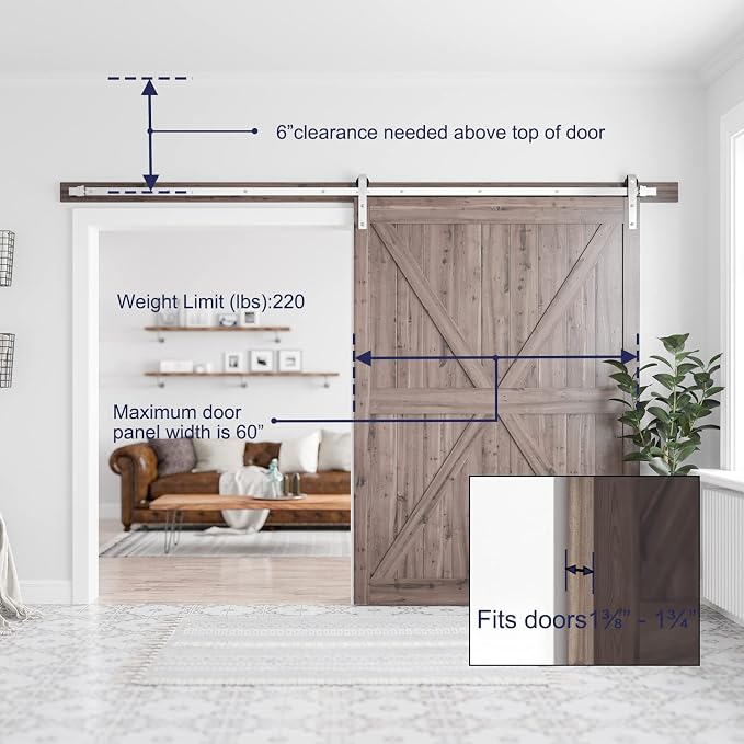 SMARTSTANDARD 10 Feet Brushed Nickel Barn Door Hardware Kit-Heavy Duty Sliding - Image 5