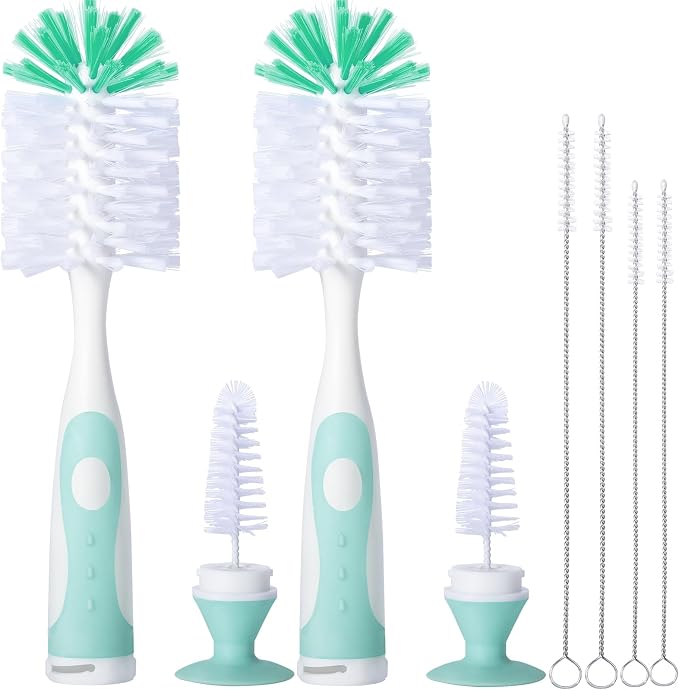 2 Pack Baby Bottle Brush with 4 Pack Straw Brushes, 10.2" Nylon Brushe with by CAREBABYMORE