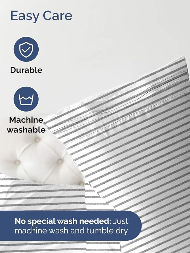 Extra Deep King Fitted Sheet - Hotel Luxury Single Fitted Sheet Only - Easily Fits 18 inch to 24 inch Mattress - Ultra Soft, Wrinkle Free with Extra Deep Pockets - Breathable & Comfy - Grey Stripes