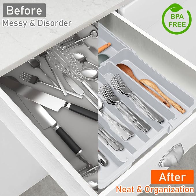 Expandable Silverware Drawer Organizer BPA Free Cutlery Organizer Small Utensil - Image 5