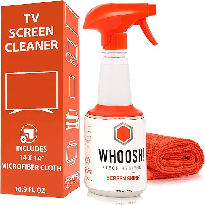 WHOOSH! Pro 16.9 fl oz Refillable TV Screen Cleaner & Microfiber Cloth by WHOOSH