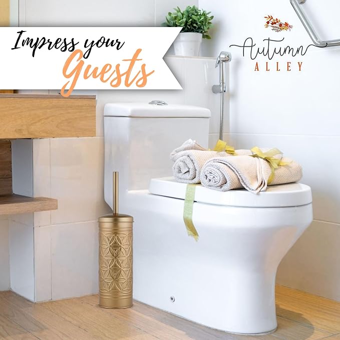 Autumn Alley Antique Gold Toilet Brush and Holder Set, Standing Toilet Brush - Image 7