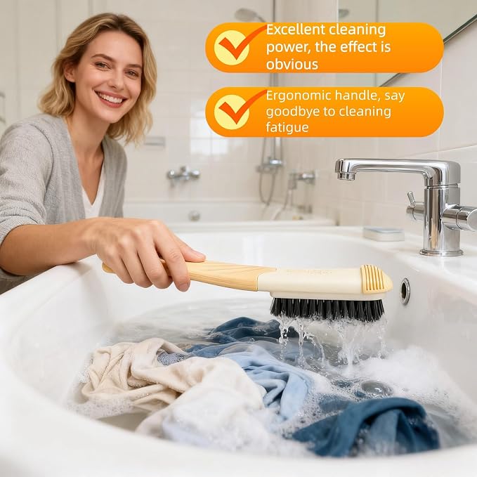 Ergonomic Clothes Soft Bristle Laundry Brush, Milk Yellow, ABS+PBT Material - Image 4
