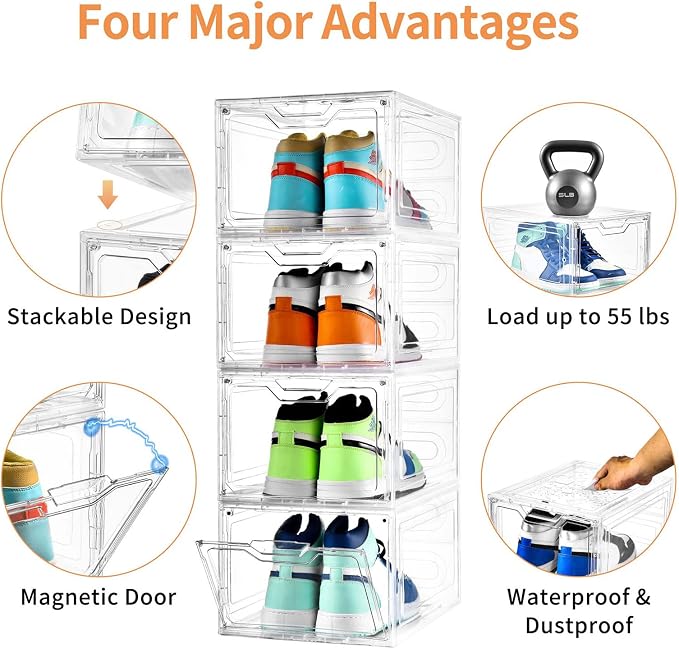 12 Pack Thicken & Sturdy Clear Shoe Storage Organizer - Image 4