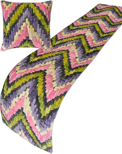The HomeCentric King/Queen/Twin Pink & Purple Luxury Full 68"x18" Bed Runner Without Pillow Cover, Chevron, Quilted Bed Scarf on Velvet Fabric - Artful Chevron