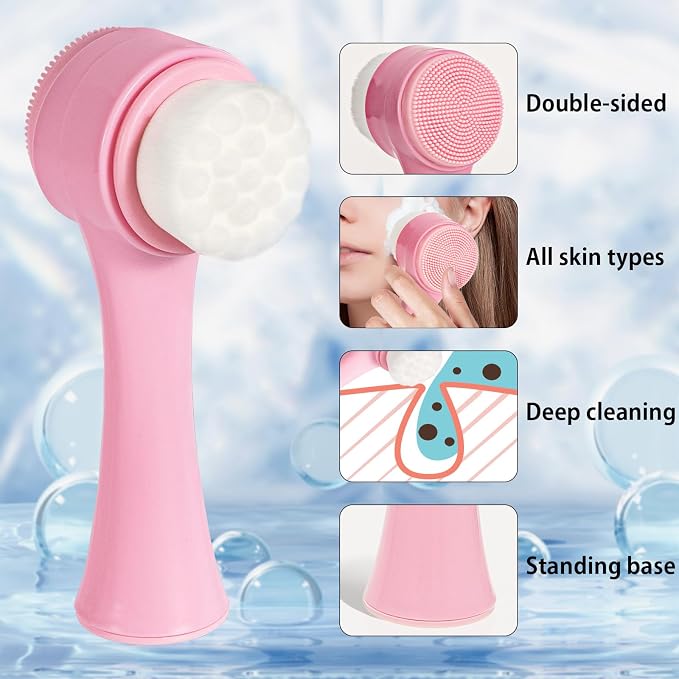 Face Brush 2 in 1, Silicone Facial Cleansing Exfoliating Brush Soft Bristles - Image 2