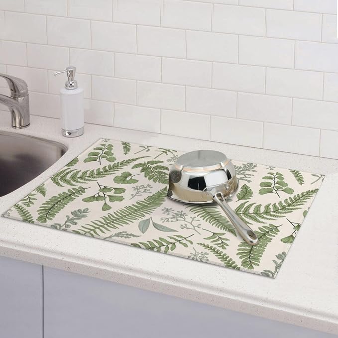 Vintage Botanical Leaves Dish Drying Mat - Image 7