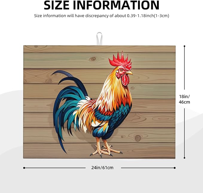 Rooster Dish Drying Mat Highly Absorbent Double-Sided Microfiber - Image 2