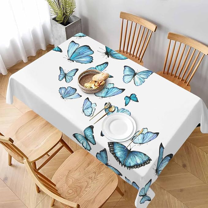 Blue Butterflies Tablecloths for Rectangle Tables Watercolor Art Moth Wings - Image 3