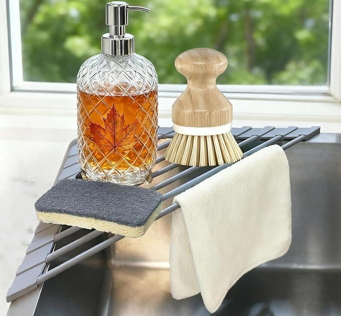 Corner Sink Caddy Kitchen Sink Organizer, Silicone Wrapped Triangle Roll Up by SeropyDirect