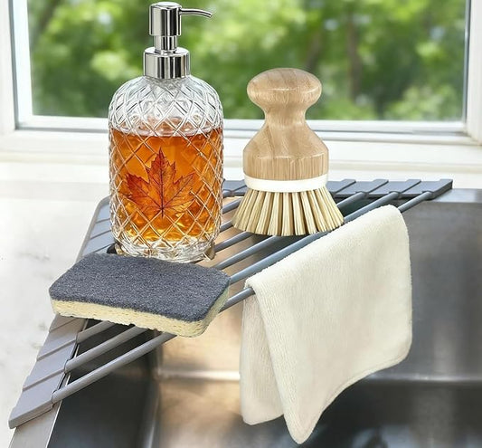 Corner Sink Caddy Kitchen Sink Organizer, Silicone Wrapped Triangle Roll Up by SeropyDirect